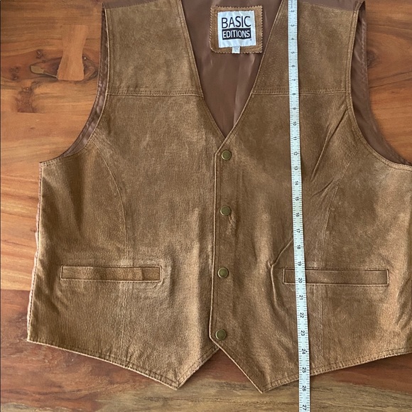 Vintage mens brown suede vest textured western gold tone snap cinch back large - Picture 14 of 16
